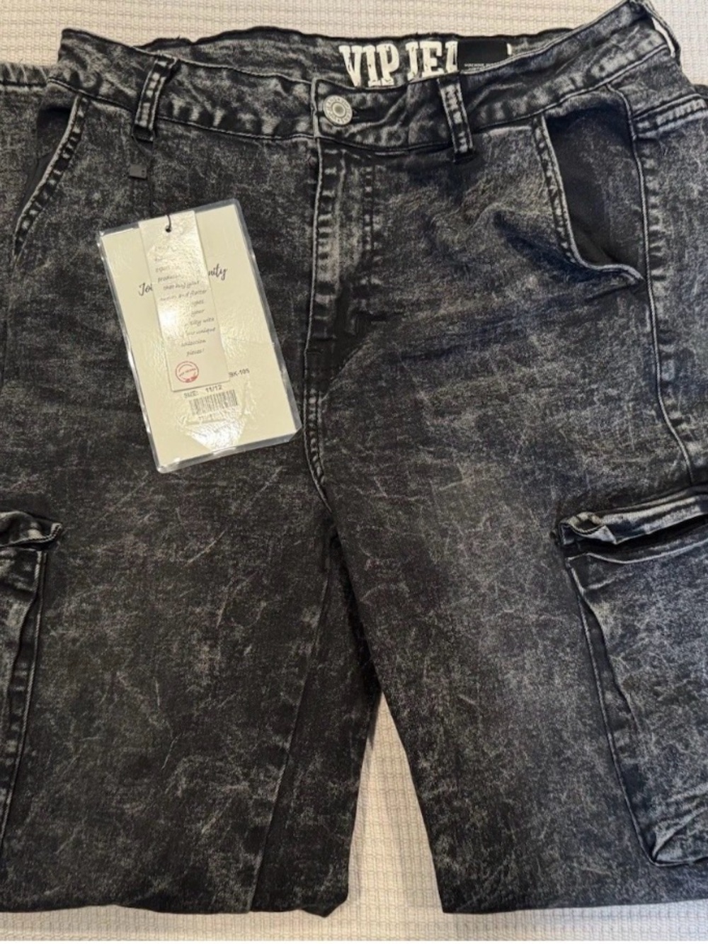 VIP Jeans NWT Y2K Grunge Acid Wash Gray Multi Pocket Cargo 13/14 Jrs